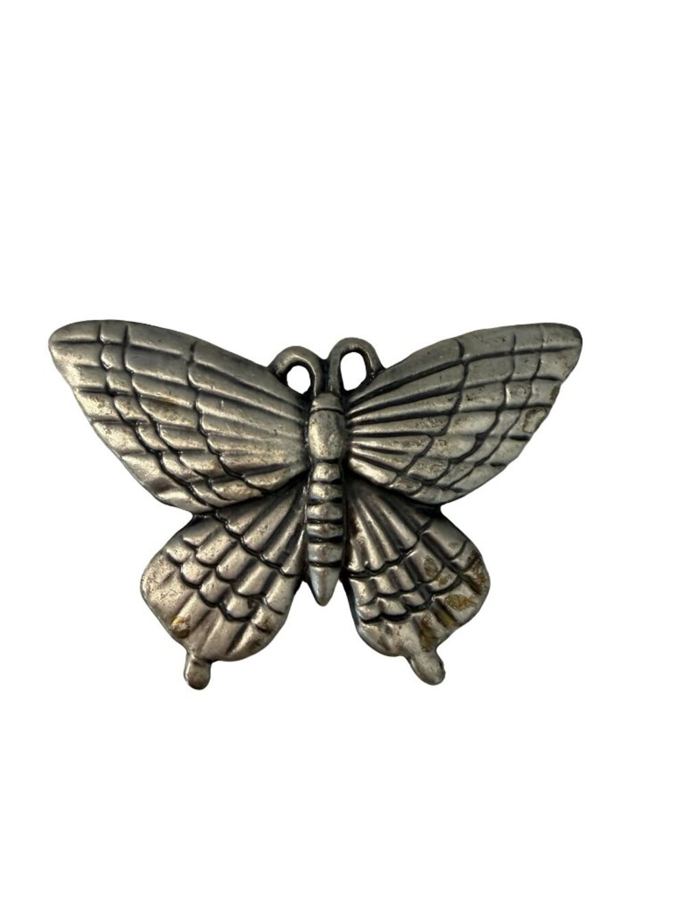 Vintage Large Pewter Butterfly Pendant Necklace Centerpiece Double Sided
